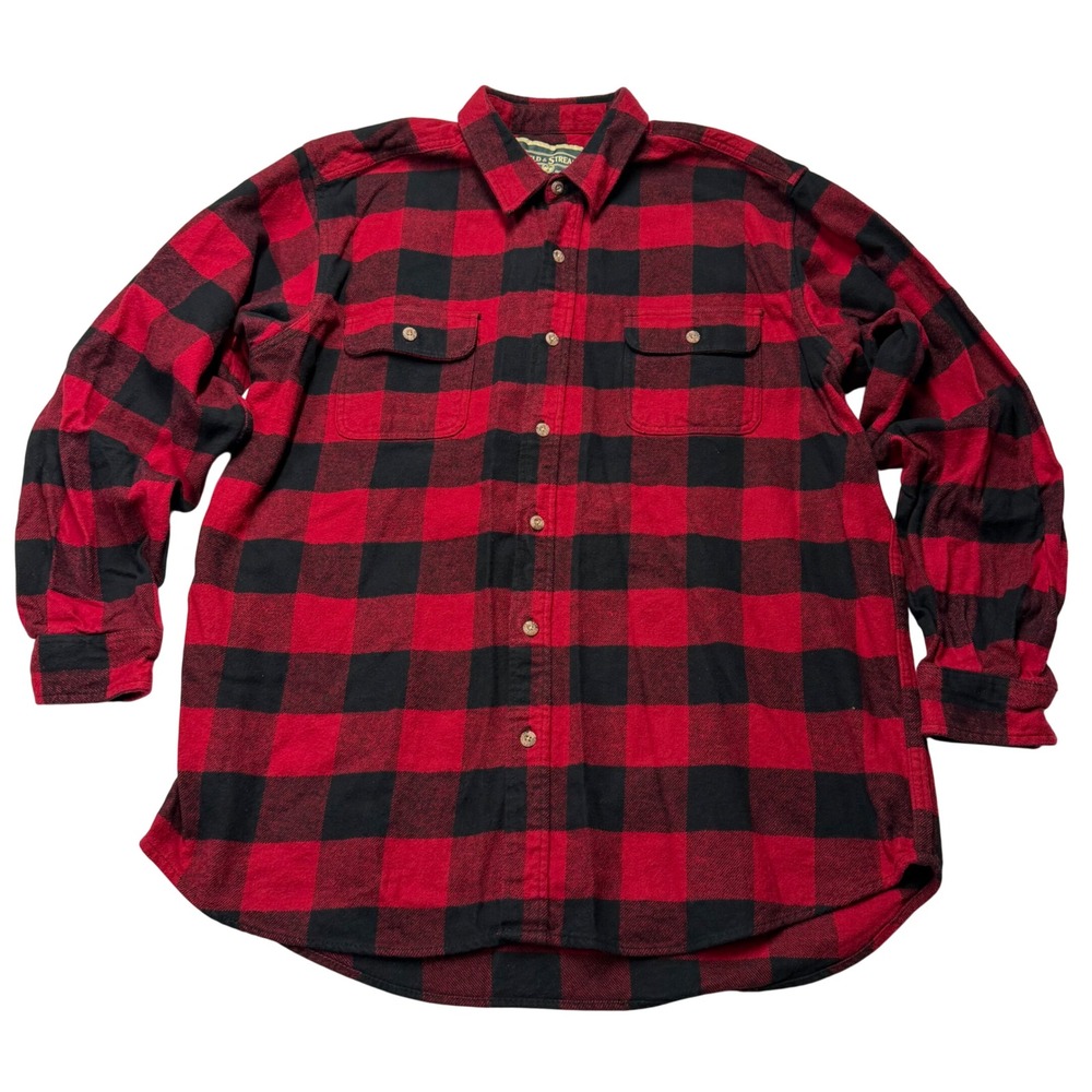 Field & Stream Heavyweight Flannel Shirt Mens XXL Tall Red Black Buffalo Plaid